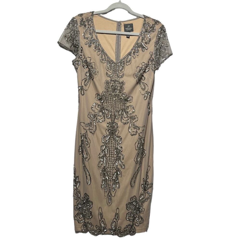 Adrianna Papell Women’s Beaded Mesh Cocktail Dress / Size-8